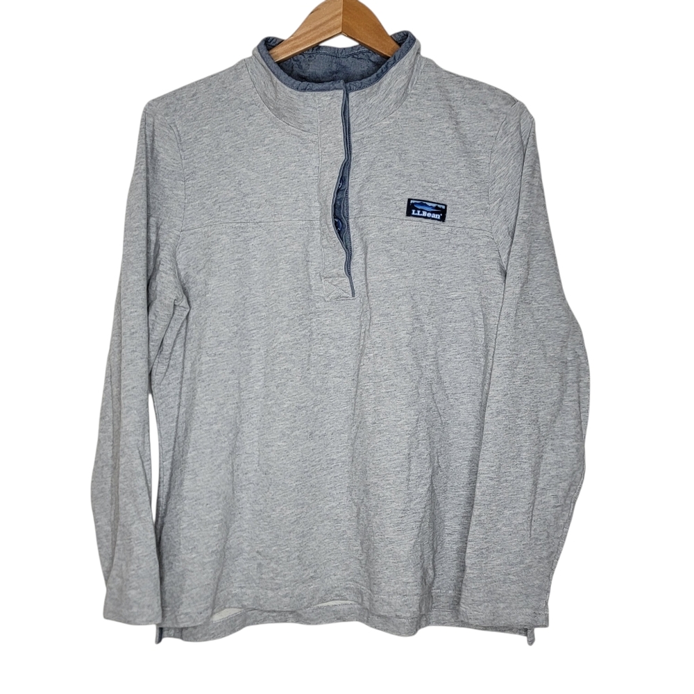 L.L. Bean Light‎ Gray Henley Button Pullover Rugby Sweater Women's XL Petite XLP